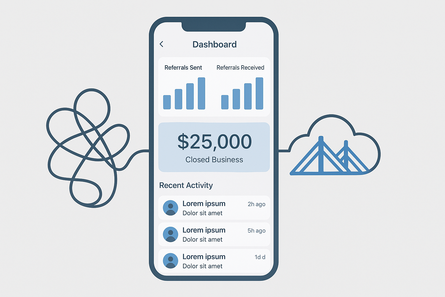Mockup of Nexus Networking Kansas City's closed business tracking app.